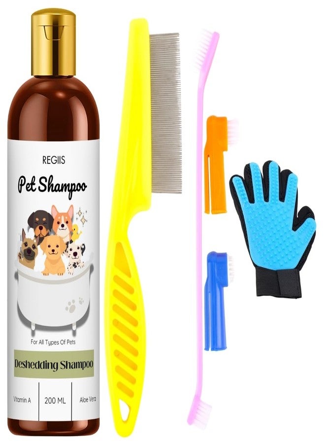 مجموعة ريجيس للعناية بالحيوانات الأليفة مع شامبو لإزالة الشعر الزائد، وفرش، وأمشاط، وقفاز، 200 مل، مجموعة العناية الاحترافية بالكلاب والقطط (عبوة من 4 قطع) - Image 1